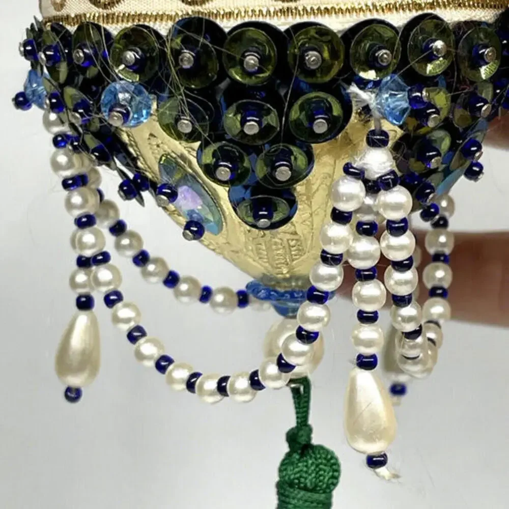 Iridescent Green Gold Beaded‎ Push Pin Chandelier Christmas Ornament MCM Vintage